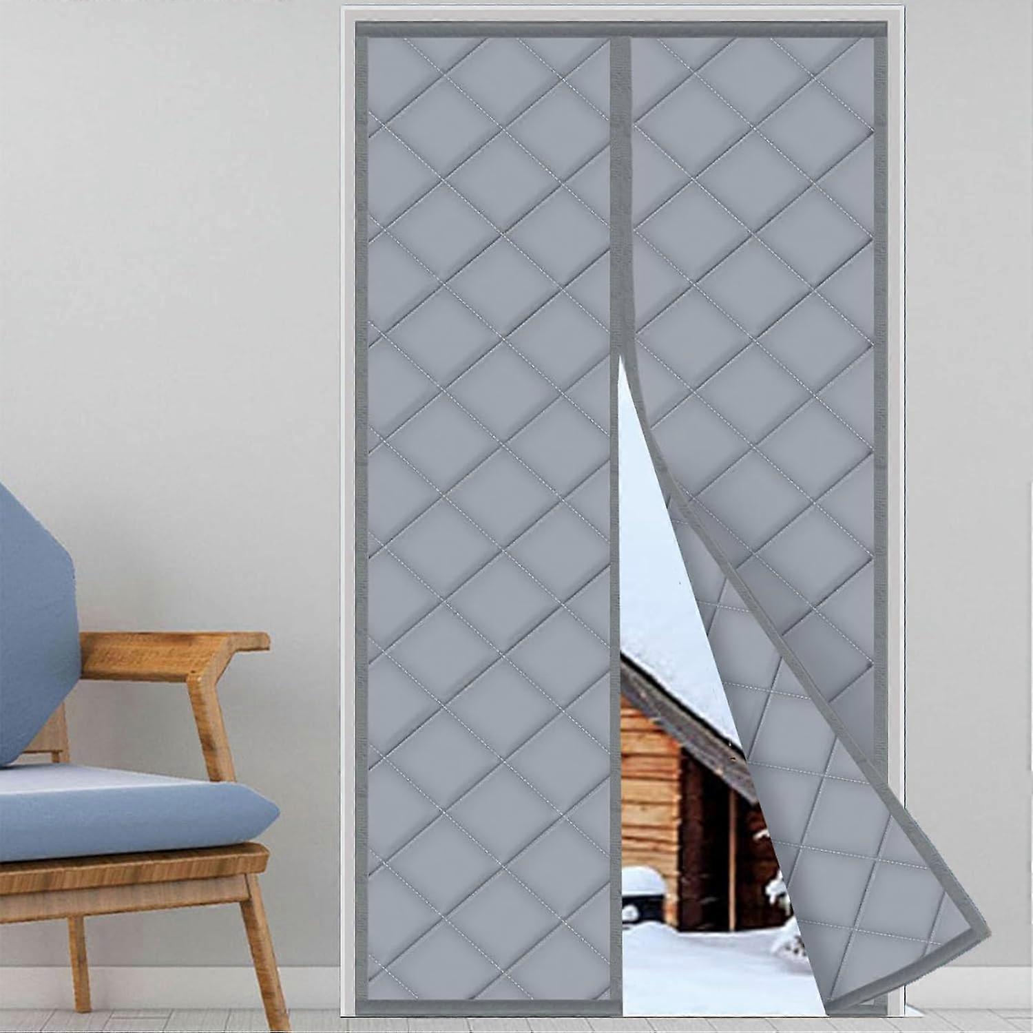 וילון דלת מבודד תרמי מגנטי, תרמי מגנטי לדלת חורף בד אוקספורד עם כותנת פוליאסטר, אפור