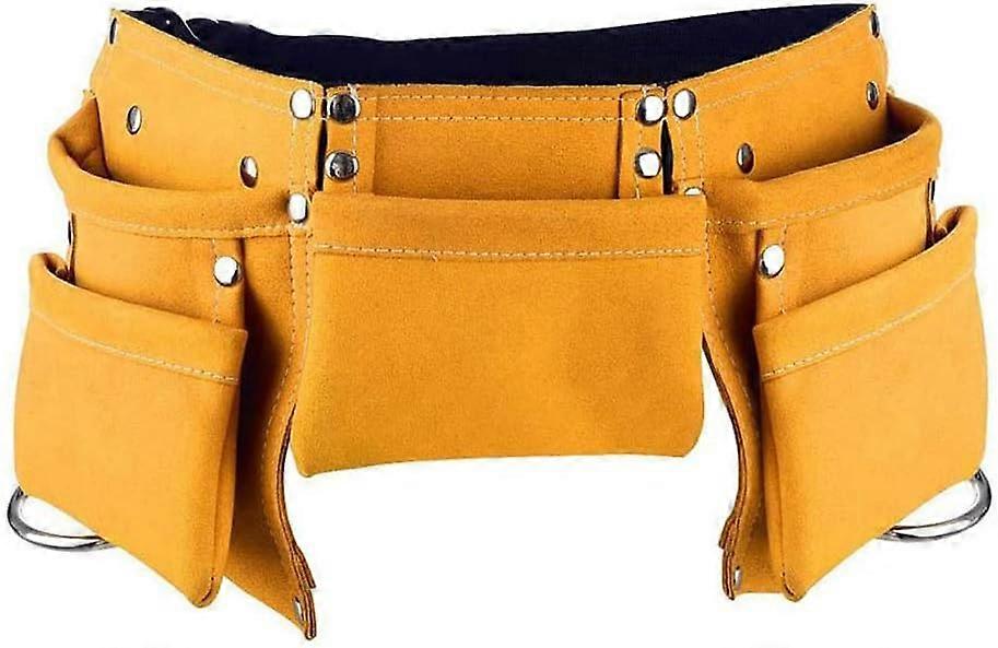Barnens Läder Verktygsbälte,Barn Läder Arbetsverktyg Bälte Barnens Verktyg Förkläde Påse Väska (Gul)