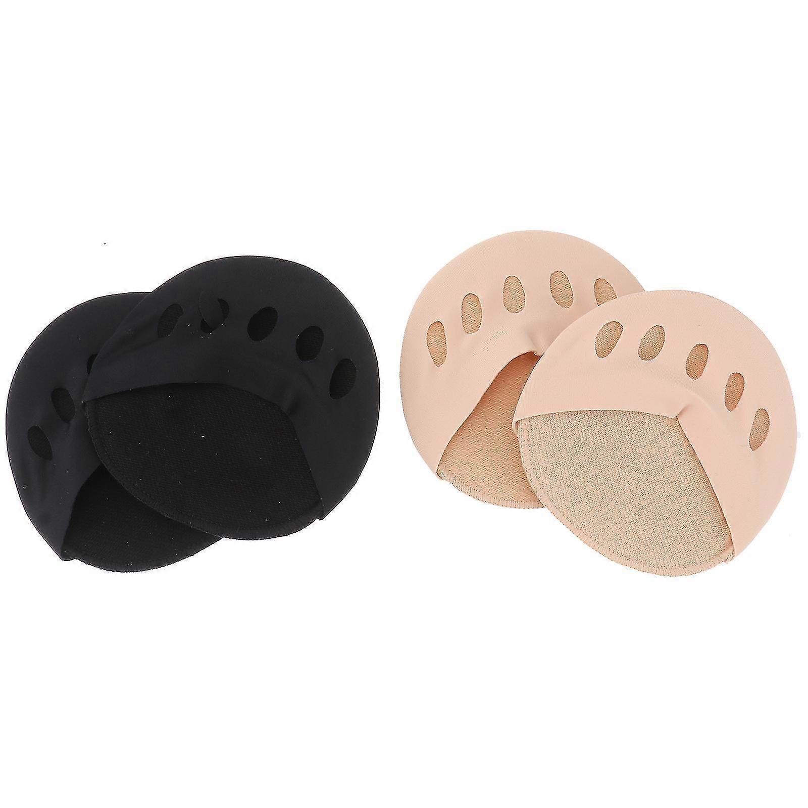 2 Pairs Half-soles Forefeet Invisible Five-finger Socks Toe Socks Forefoot Support Pad (black + Skin Color)