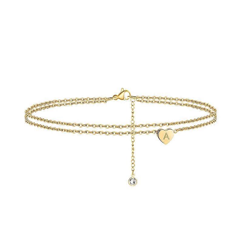 Ankle Bracelets for Women, 14K Gold Handmade Dainty Layered Anklet