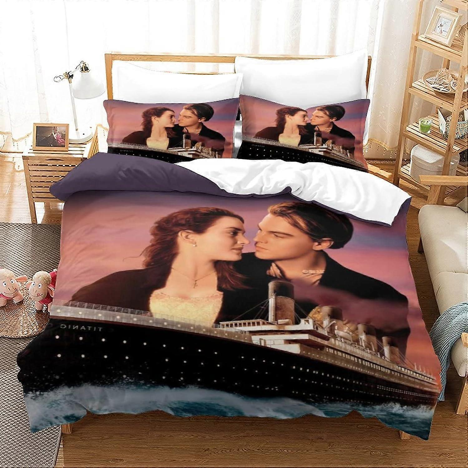 Kerota Titanic Bedding Set D Printed Duvet Cover Set Jack and Rose Pattern Duvet Covers Pillowcases