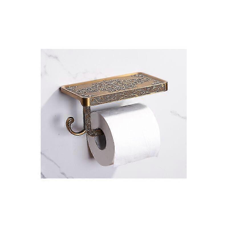 Gold Toilet Paper Roll Holder With Mobile Phone Shelf Wall Mount For Bathroom Retro Vintage Style
