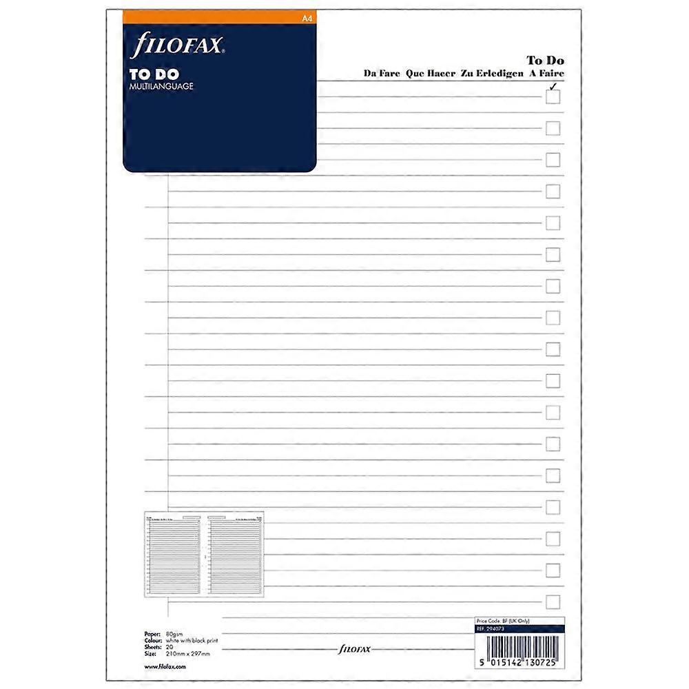 Filofax Superior Quality A4 To Do Multilanguage Refill 20 Pieces (White)