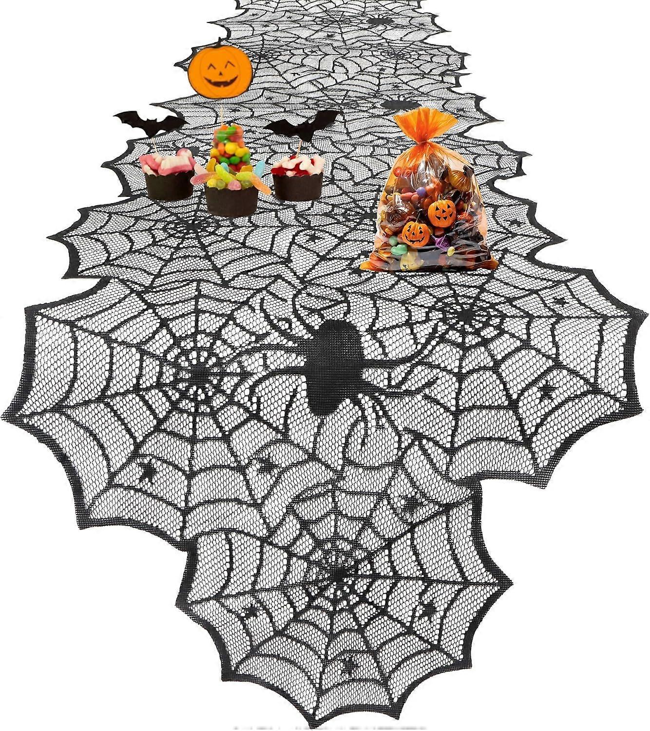 Halloween Table Runner, Black Lace Spider Web Table Runner for Halloween Table Decor Gothic Spider Lace Cover Table Runner for Dining Table Centerpiec