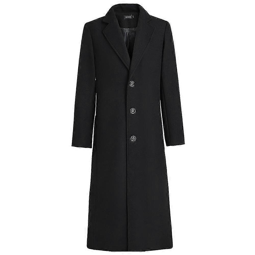 Men Solid Woolen Lapel Long Trench Coat Jacket Winter Business Single-breasted Overcoat