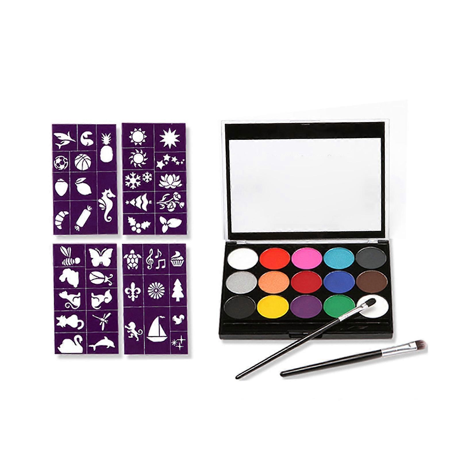 1 Set Body Painting with Brush 15 Colors Waterproof Concentrated No Smudging Party Tool Water Soluble Christmas Halloween Makeup Face Painting Palette