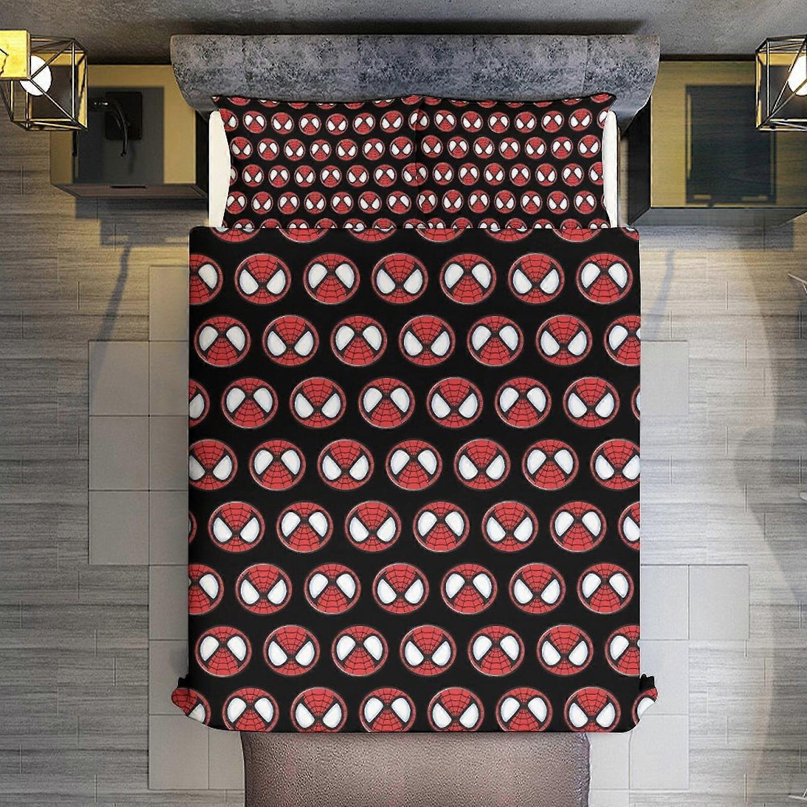 v3679  Bed Sheets Bedding Cartoon Spider-Man Head 3 Pieces Duvet Cover Set Full Size Super Soft Fade Resistant Microfiber 1 Cover with Zipper and 2 Pi
