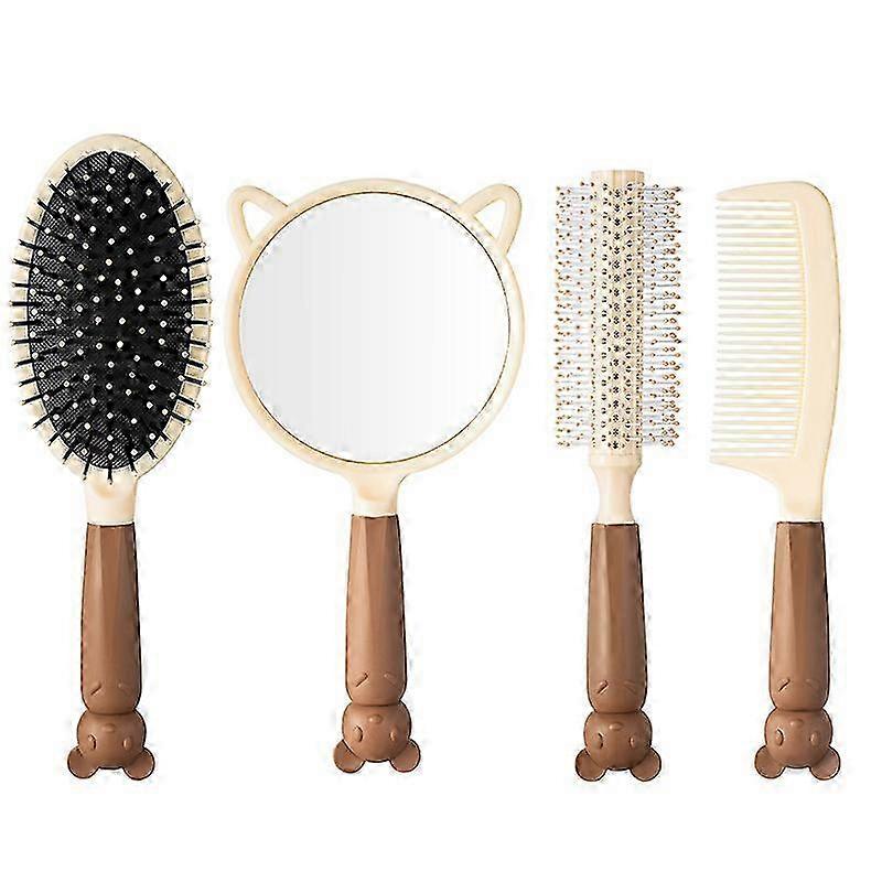 Hair Brush Set with Makeup Mirror Hairbrush Set Head Massage Knotless Cute 4-piece Handheld Mirror Comb Set Home Supply Cosmetic Mirror Hair BrushGif