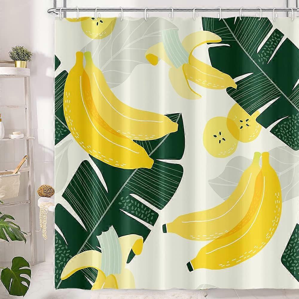 バナナシャワーカーテン夏のトロピカルフルーツグリーンバナナの葉明るくカラフルなデザインのシャワーカーテン48x72インチ耐久性のある防水ポリエステル生地