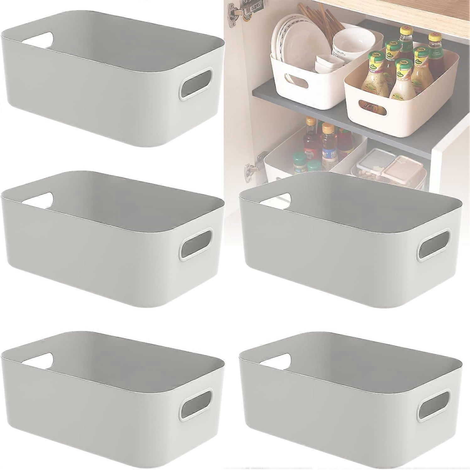PCS Grey Plastic Storage Baskets with Handle, Rectangular Kitchen Organiser, Small Baskets for Storage,Storage Boxes for Kitchen, Fridge, Cupboard