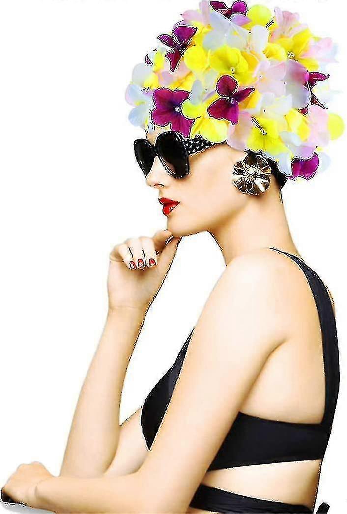 Mote badehette med kronblader Mote badehette Retro kronblader Retro badehette Badehette med blomstermotiv Badehette med blomstermotiv