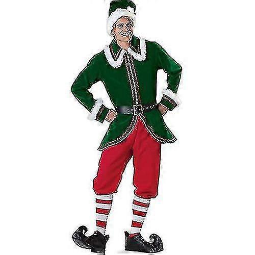 Men's Elf Christmas Santa Claus Costume Deluxe Set Cosplay Suit