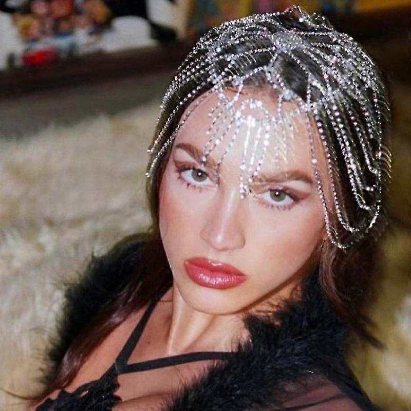 שרשרת ראש Crytsal כובע כסף כיסויי ראש מפלגה ריינסטון דשוף תסרוקות תכשיטים גטסבי ריקוד בטן קליאופטרה אביזרי שיער לנשים