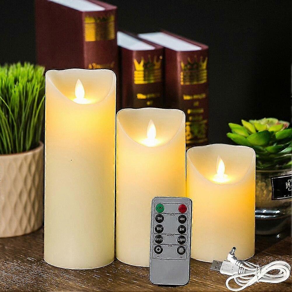 3pcs επαναφορτιζόμενες flameless φω'τα κεριών, κεριά των οδηγήσεων ανάβουν ομαλό φως κεριών τρεμούλιασμα