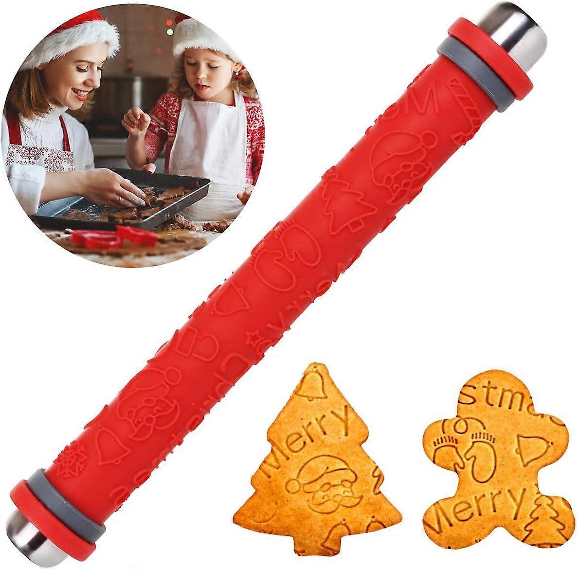 Christmas Rolling Pin Pattern for Decorating Cake Biscuit Fondant Sugar Paste