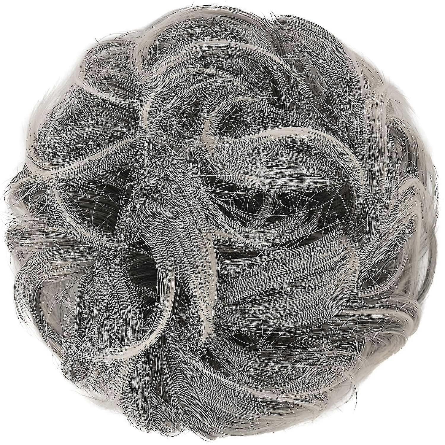 Messy Bun Hair Piece Large Gray Hair Bun Scrunchies Extensions Συνθετικό Αλάτι Και Πιπέρι Easy Bun Tousled Updo Grey