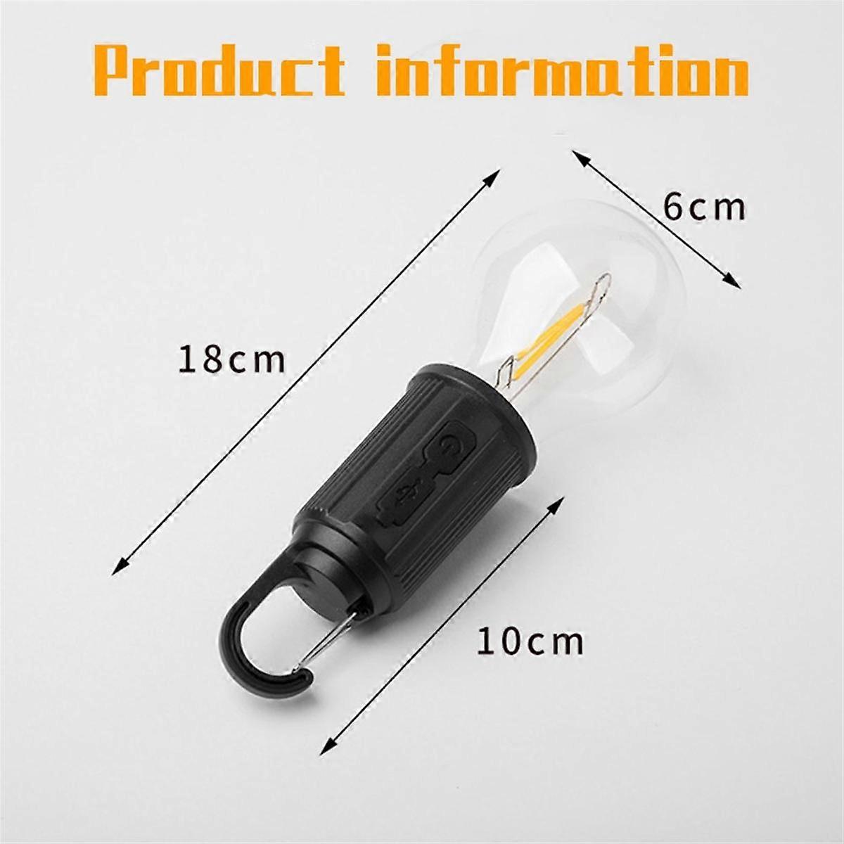 Outdoor LED String Light with Hook 400MAh Type-C USB Bulb 3 Modes Waterproof Camping Lantern Hanging Tent Light-T03