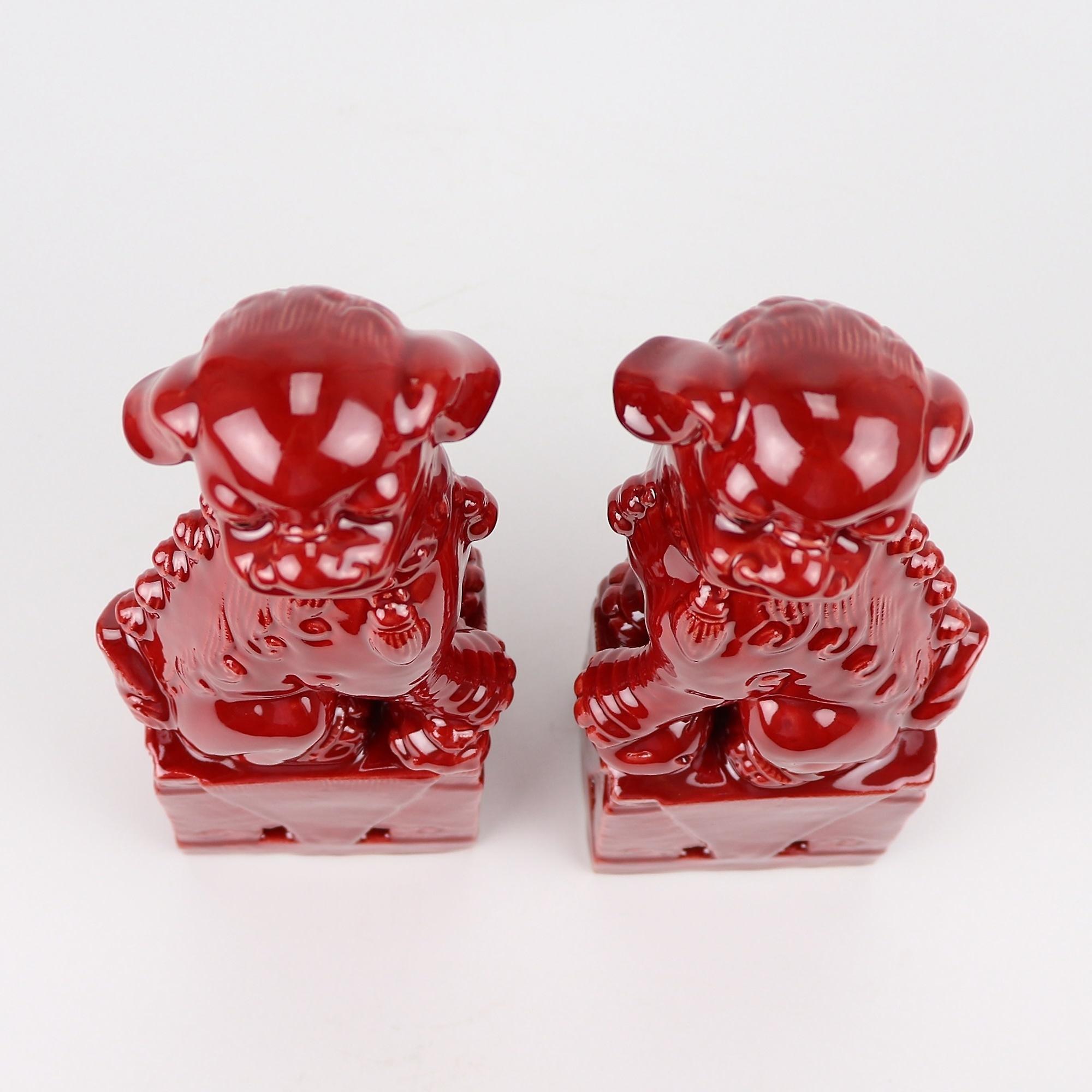 Kinesiska Foo Dogs Set 2 Porslin R d Handgjord D10xH27cm Fruugo SE