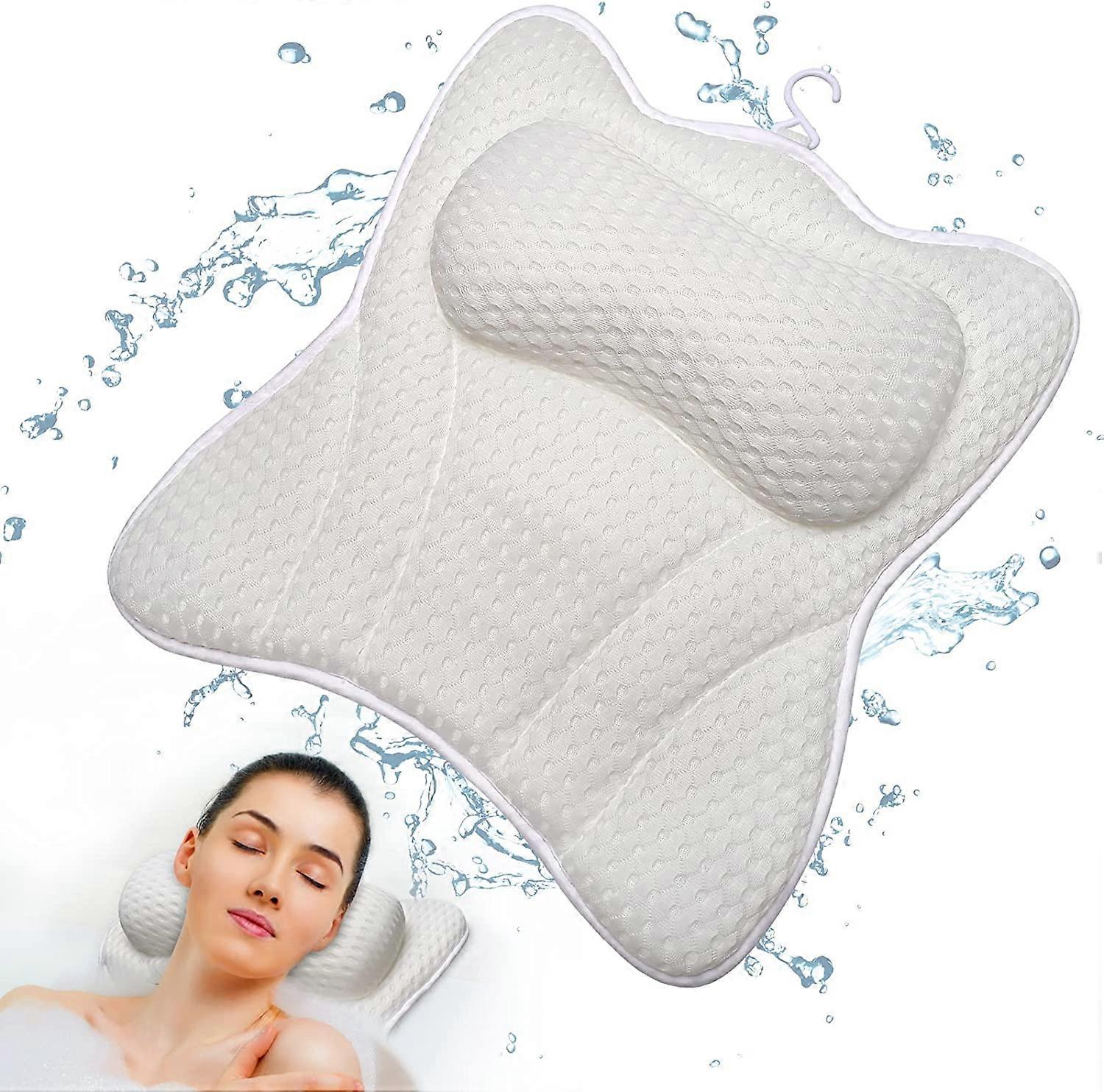 Bath Cushion44*42*6cm, Bath Pillow Ergonomic 4D Air Mesh Technology and 6 Suction Cups Head Support Function, Suitable for Bathtubs, Hot Tubs and Home