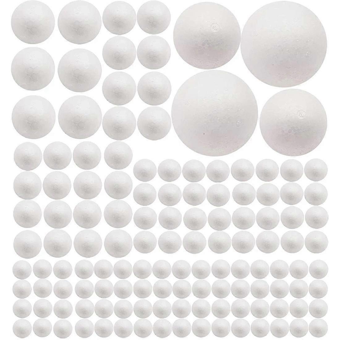 Bolas de espuma artesanais - 130 pacotes, 7 tamanhos (1-4 polegadas) - Bolas redondas lisas de poliestireno
