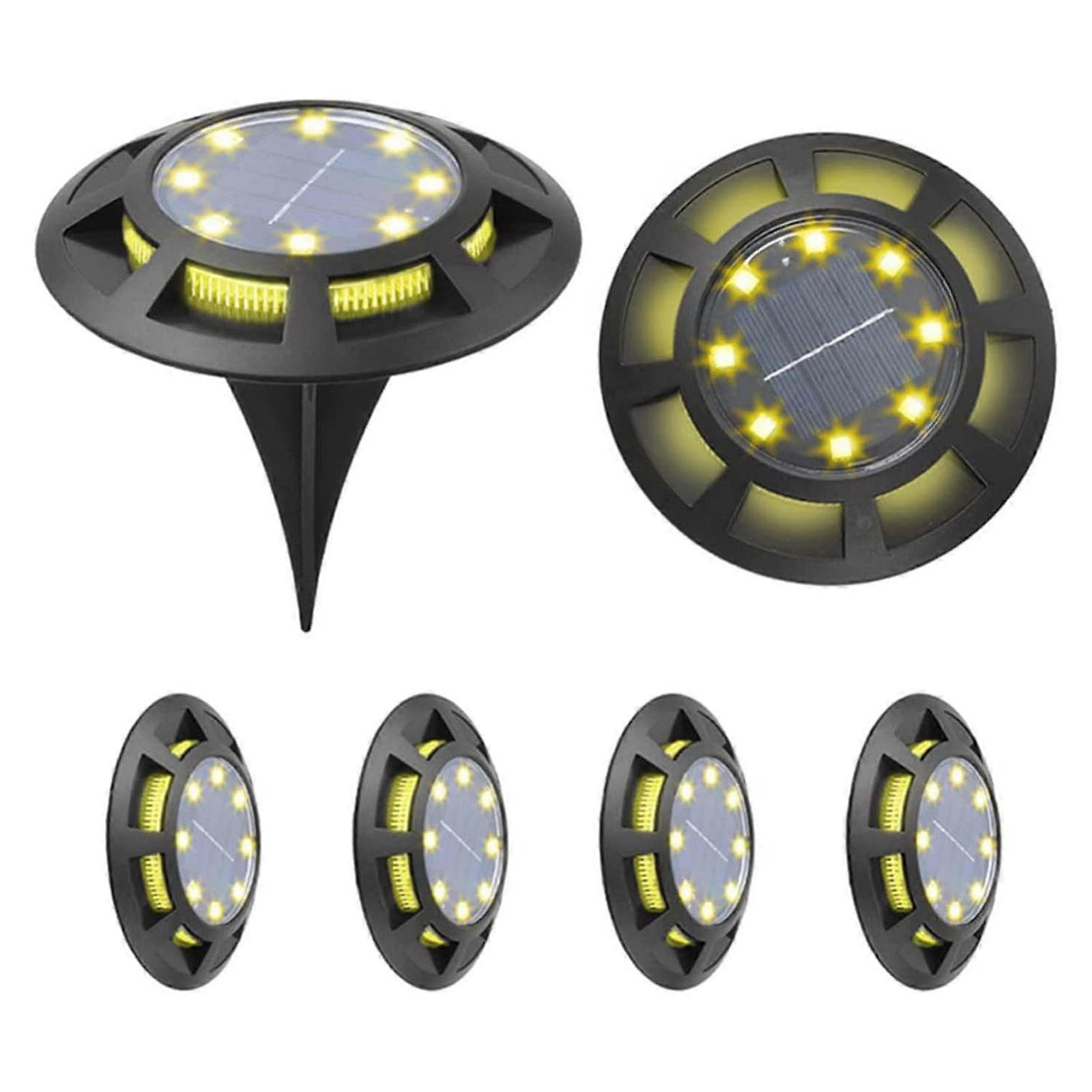 4pcs אור קרקע סולארי משודרג, 16 נורות סולאריות לד, מופעל עמיד למים אור בהיר בקרקע אור אוטומטי הפעלה / כיבוי חיסכון באנרגיה