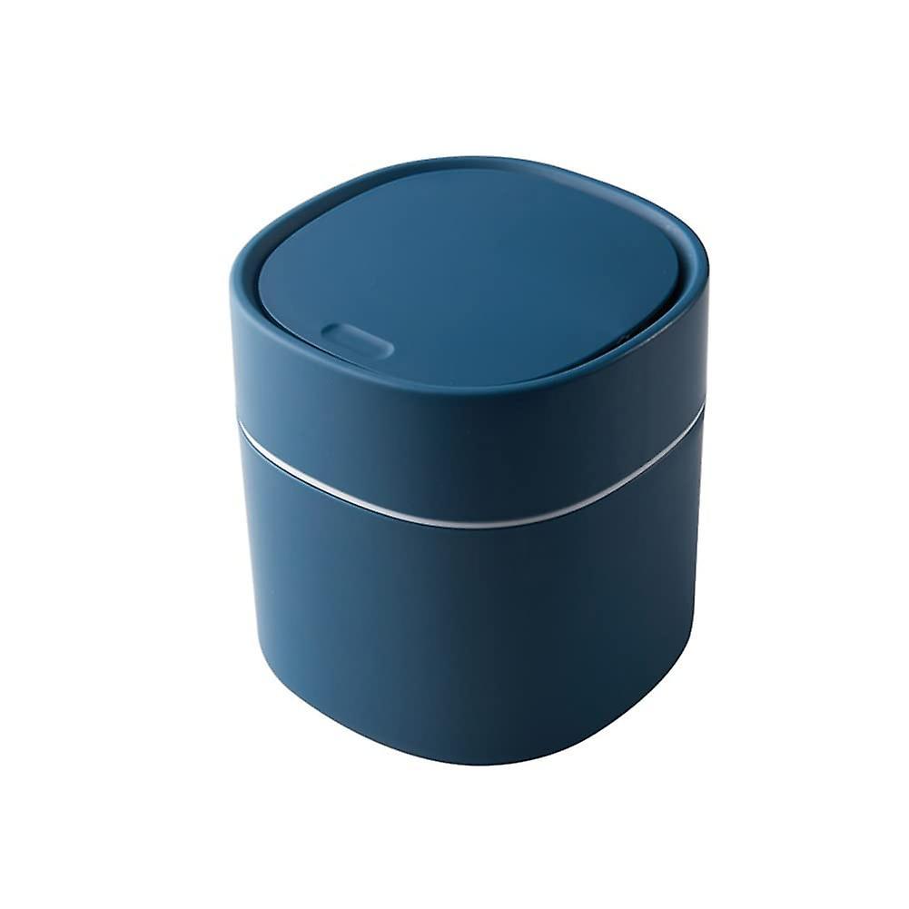 Desktop Mini Trash Can with Lid Sanitary Bucket Sunflower Seed Leather Car Trash Can (Bulletproof Cover, Blue)