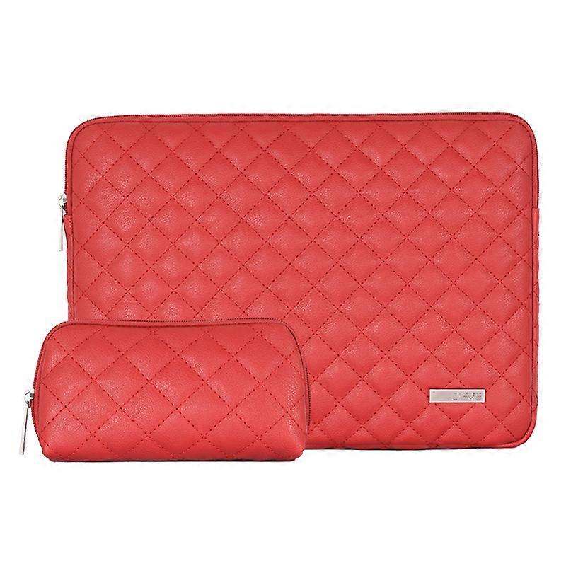 CANVASARTISAN L19-453 PU Leather Laptop Sleeve Rhombus Grid Notebook Case Carrying Bag with Small Bag