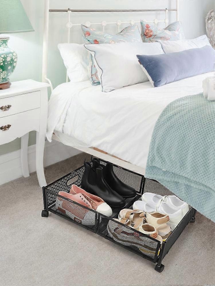 חדש מתחת למיטה סל אחסון חדר שינה במלון קיבולת גדולה מעונות שחורים פלדת פחמן 60 x 40 x 15.5 ס"מ 1/2 יחידות גלגלת נעה