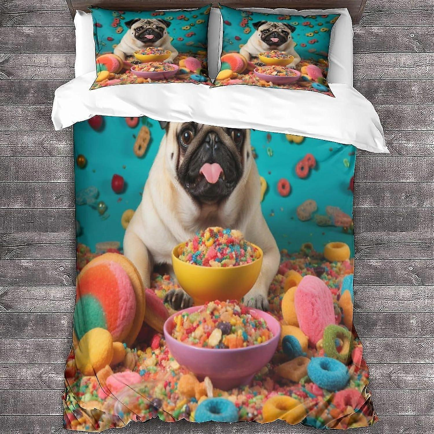 o3277 Lakan PUG Påslakan Djurmönster Tryckt Sängkläder Påslakan med dragkedja, Mjuk Microfiber Dog Sängkläder Set Lakan fVV3277