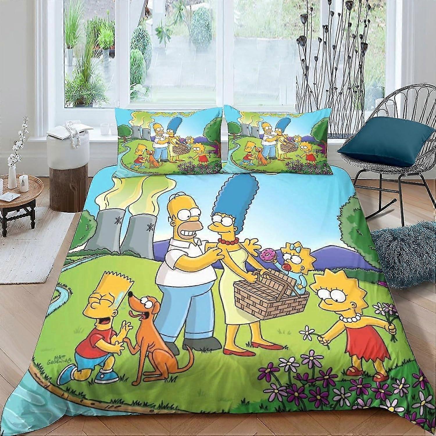 o4456 Lençóis The Simpsons 3D Capa de Colcha Conjuntos de Cama Capa de Edredom Juvenil, Capa de Edredom de Microfibra Macia para Crianças Adolescentes Meninos Homem, Quarto Moderno Dec