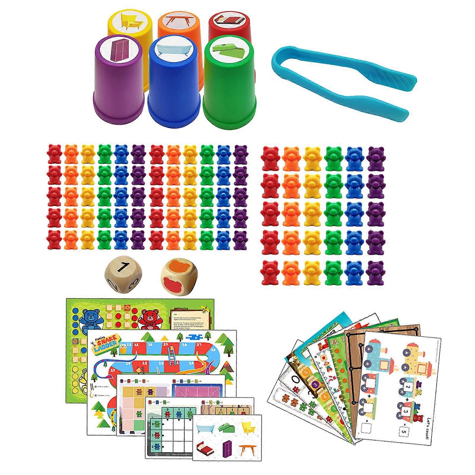 Rainbow Counting Bears with Matching Cups Includes Bears, Jumbo Tweezer, Cards, Storage Box, Cups and Dice Educational Gift Pre-School Learning Toy