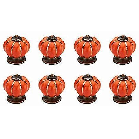 8 pumpkin-shaped ceramic drawer knobs for kitchen drawers and cabinets (orange)
