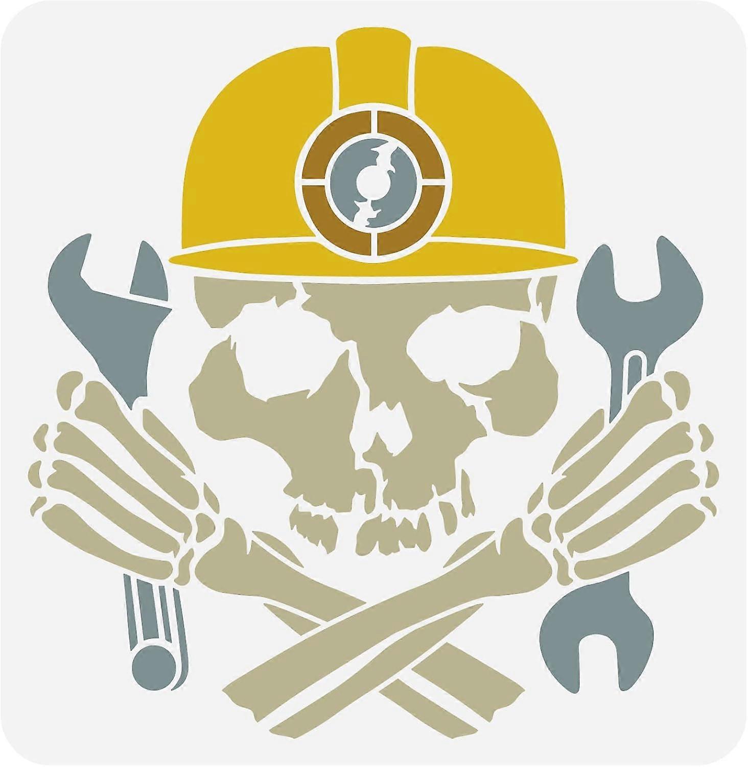 Skull Mechanic Stencil 11.8x11.8 inch DIY Skull Crafts and Decor Stencil Large Plastic Skull with Wrench Pattern Stencil Reusable Stencils for Paintin
