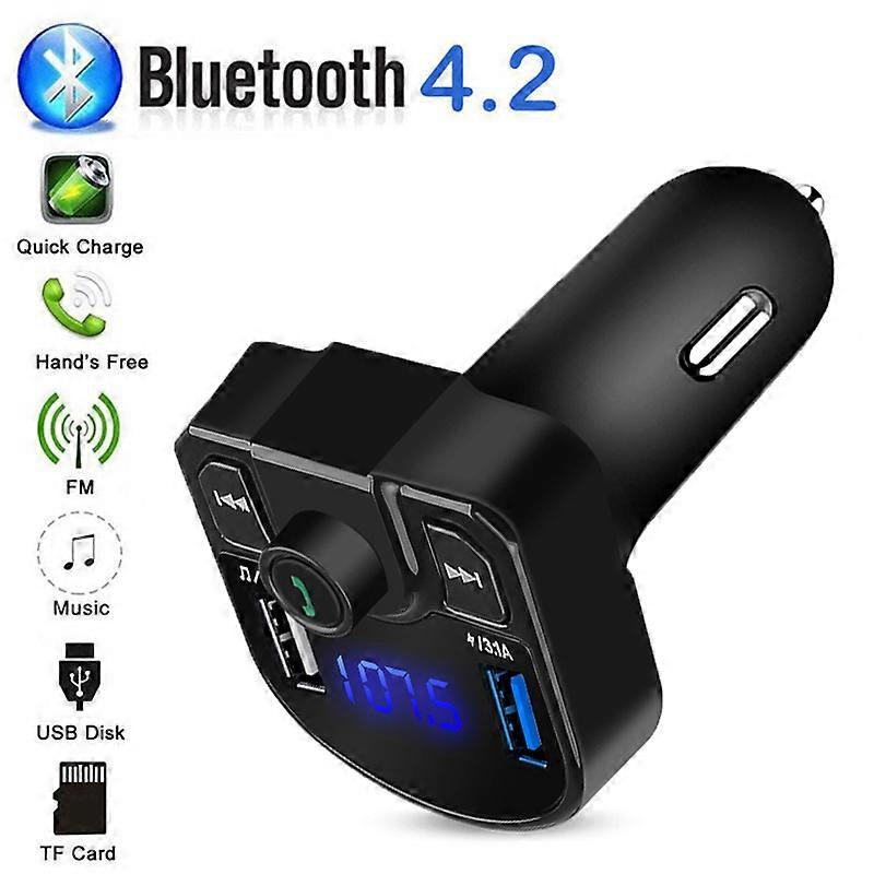 Bluetooth 5.0 Handsfree Car Kit FM Transmitter 3.1A Quick Dual USB Charger LCD Digital Voltmeter TF Card U disk AUX Player