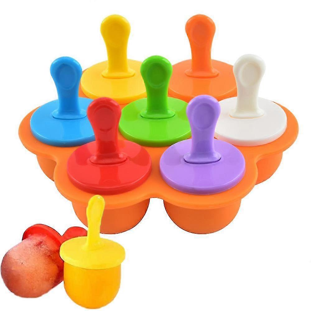 Mini , 7-Cavity Diy Ice Pop Mold With Colorful Plastic Sticks, Popsicle Makers