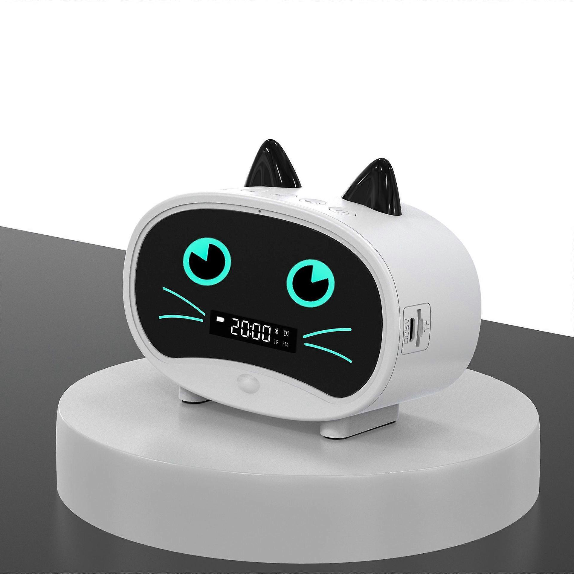 White Cartoon cat alarm clock dual alarm clock, Bluetooth speaker, hands-free call