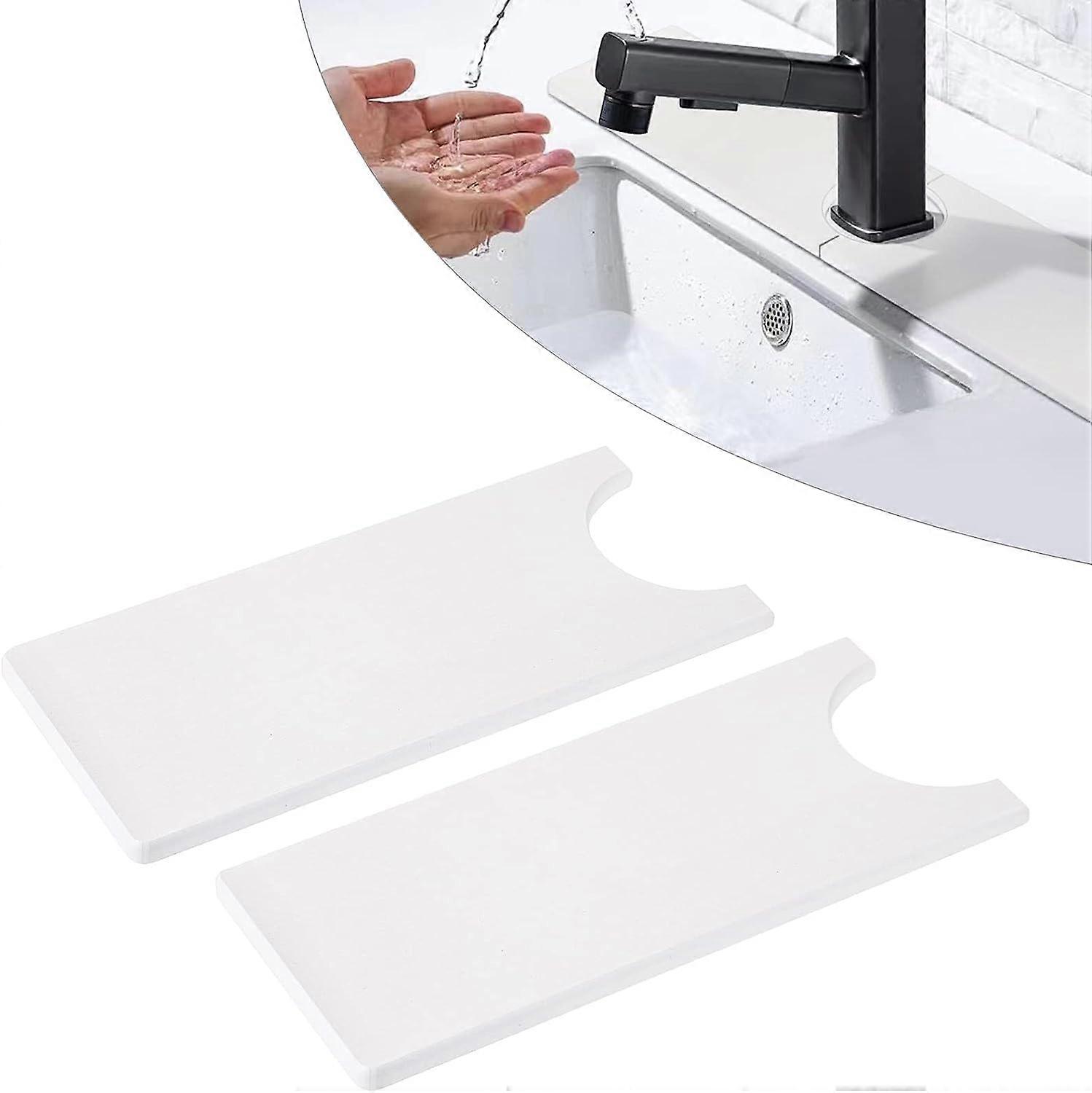 Zestaw 2 mat chłonnych kranu diatomitowego Osłona przeciwbryzgowa zlewu, biała podkładka chłonna do zlewu Kran Zawijana mata do suszenia z otworem na kran do kuchni Bathroo