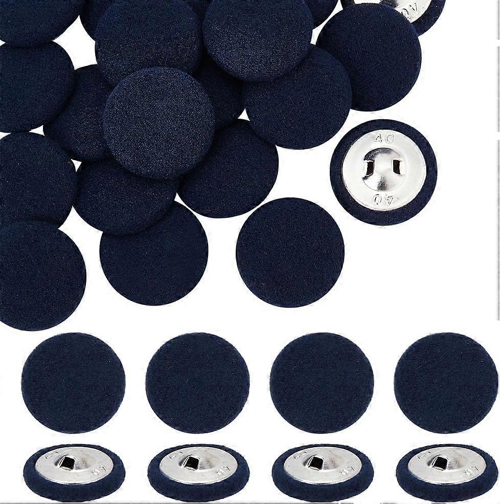 20Pcs Cloth with Aluminum Base Buttons Flat Round Prussian Blue 26x10.5mm Hole: 3.3x2mm