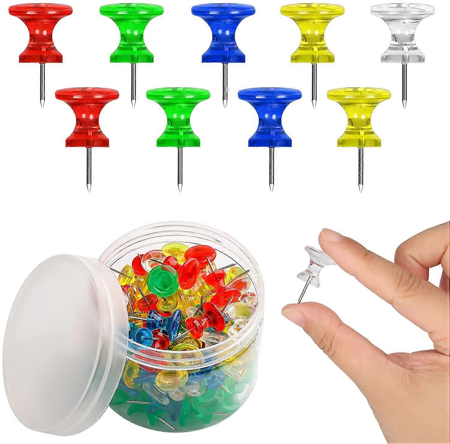 100 Pcs Push Pins, 1 Inch Thumb Tacks with Steel Point Transparent Candy-Color Map Pins for Cork Bulletin Board Craft Projects