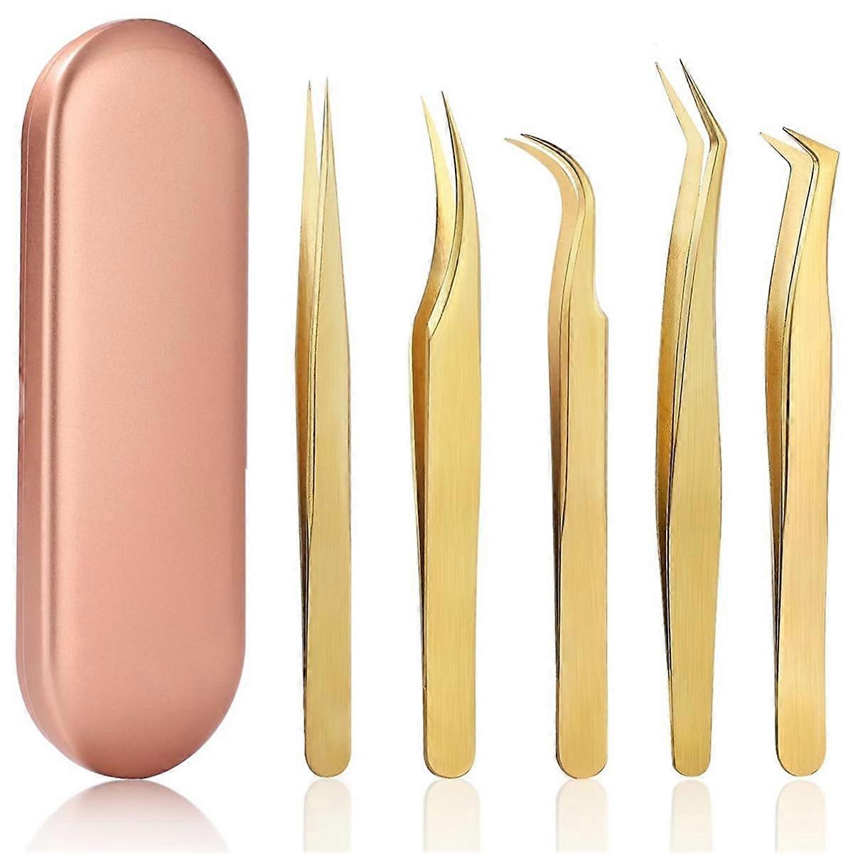 Ensemble de pinces à cils de haute précision - Comprend 5 pinces à cils en acier inoxydable pour les extensions de cils classiques et volumineuses