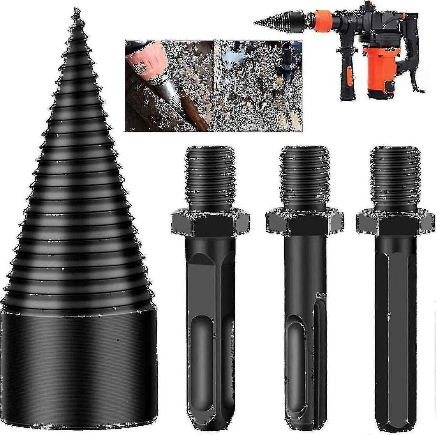 3pcs Removable Cones Kindling Wood Splitting Logs Bits Electric Drills