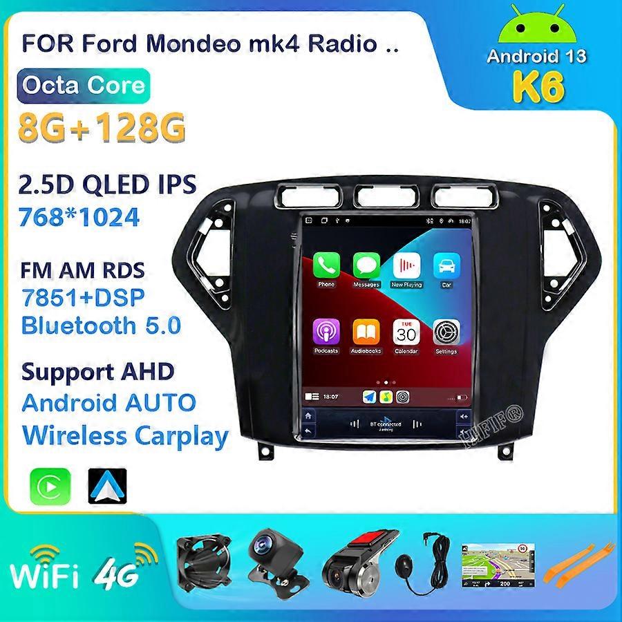 Carplay Tesla Style Car GPS Multimedia Navigation Player for Ford Mondeo mk4 Radio 2007-2014 8 Core Voice Control Andriod 13
