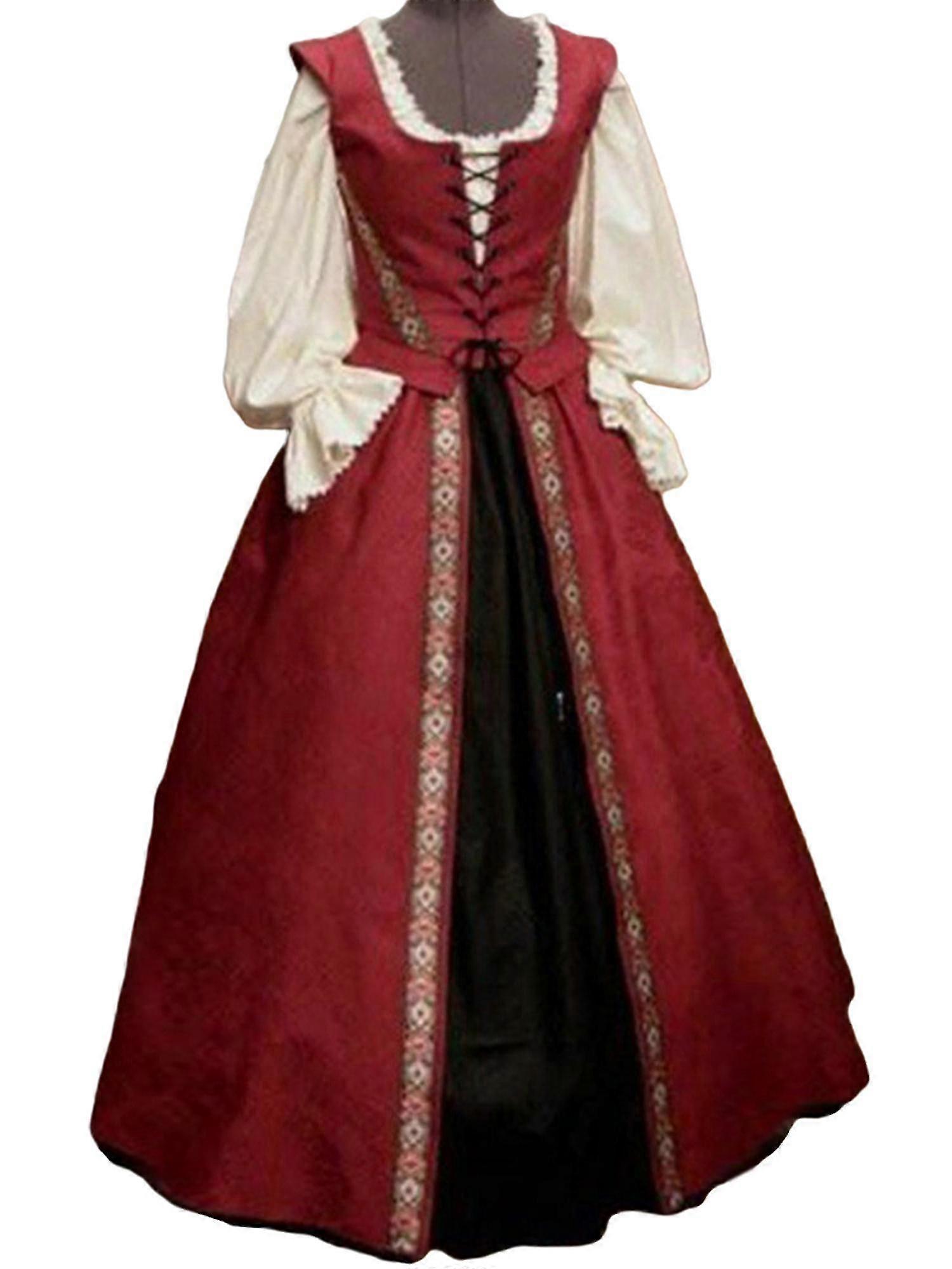 المرأة في العصور الوسطى طويلة الأكمام مربع الرقبة تونيك يتوهم اللباس القوطية زي كوسبلاي