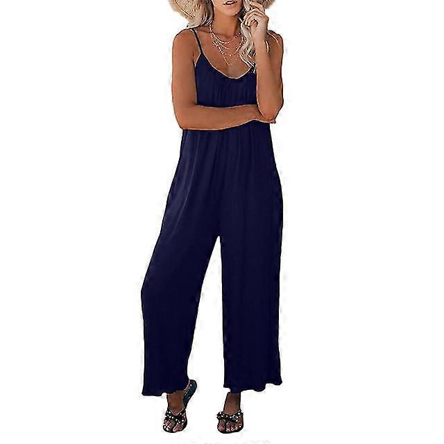 frauen Strampler U-Boot Ausschnitt Sling Overall Playsuits Hose mit weitem Bein Einfarbig