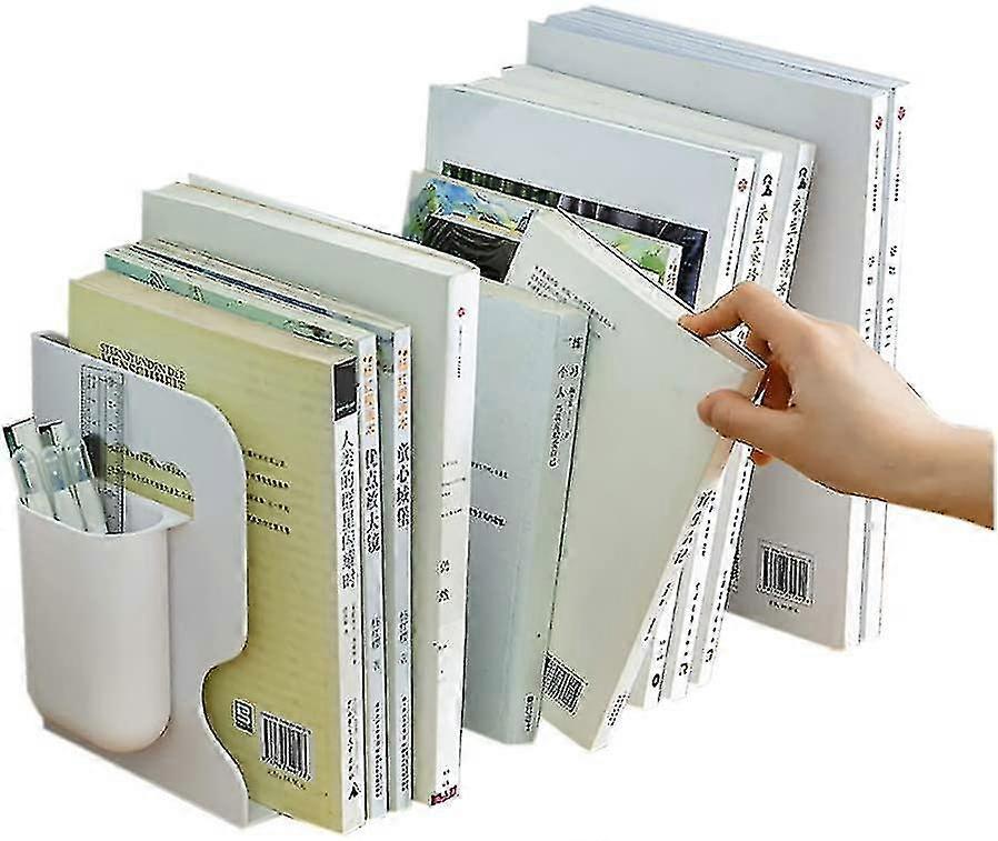 White Bookends ,adjustable Bookend, Adjustable Bookshelf With Pen Holder,book