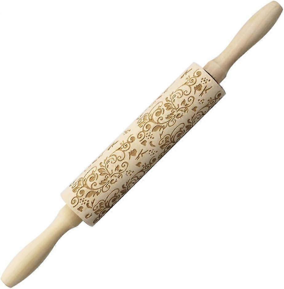 Christmas rations Carved Wood Embossed Rolling Pin Kitchen Tool