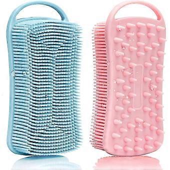 Exfoliating Silicone Body Scrubber 2 Pack, Scalp Massager, 2 In 1 Bath And Shampoo Brush, Shower Scrubber For Body, Soft Silicone Loofah For Men Women