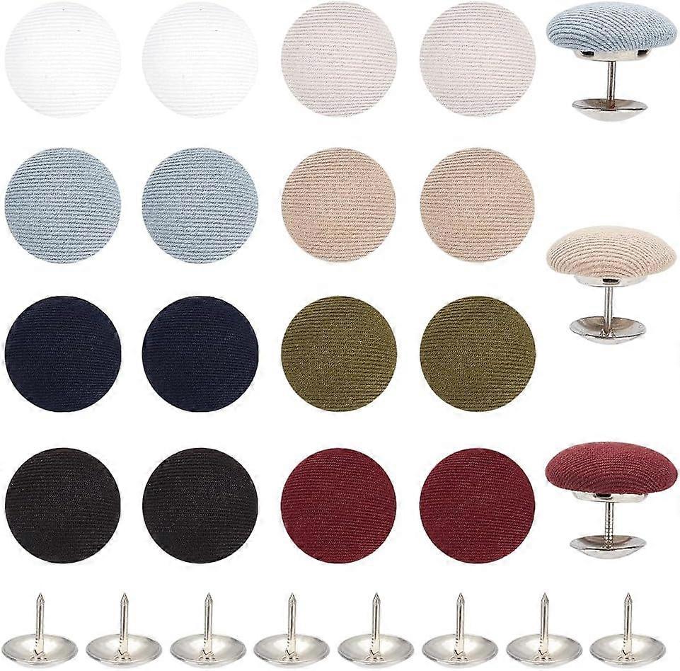 32Pcs 8 Colors Cloth Covered with Metal Shank Round Buttons 17mm/0.67Inch Cloth Covered Baseball Cap Button Top Replacement for Hats Replacement Repai