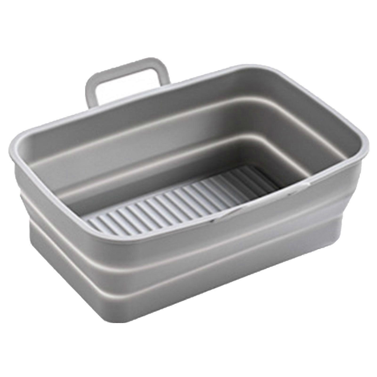 Silicone Baking Pan Foldable Fryer Pot Heighten Edge Dual Handle Design Reusable Fryer Liner Basket for Home Gray