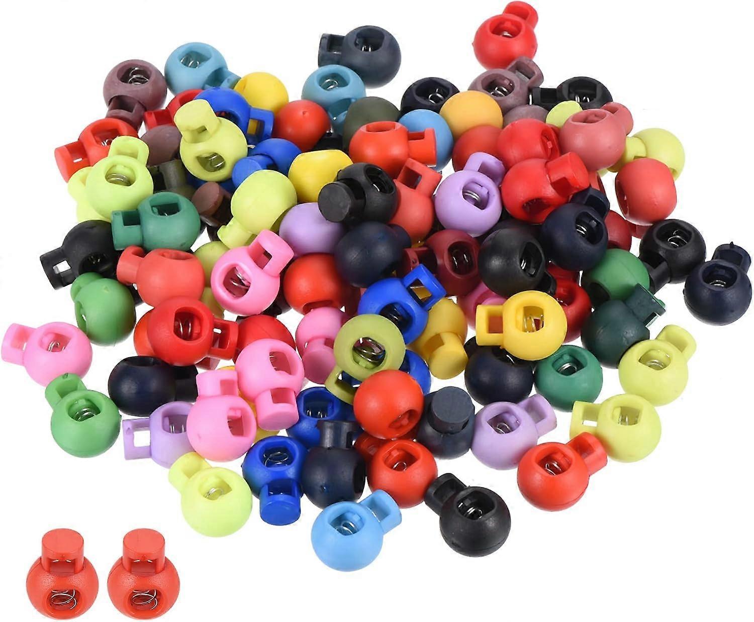 Cord Locks, 100 Pack Assorted Ball Spring Toggle Stoppers for Drawstring Bags, Adjustable Size and Durable Material